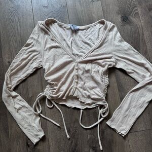 Princess Polly Tan Ruched Crop Blouse